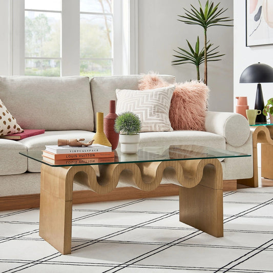 Tatvaacasa Glass Top Coffee Table in Natural