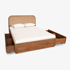 Tatvaacasa Solid Wood Bed with Side Storage Drawers