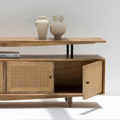 Tatvaacasa Cane Front Solid Wood TV Unit with Storage