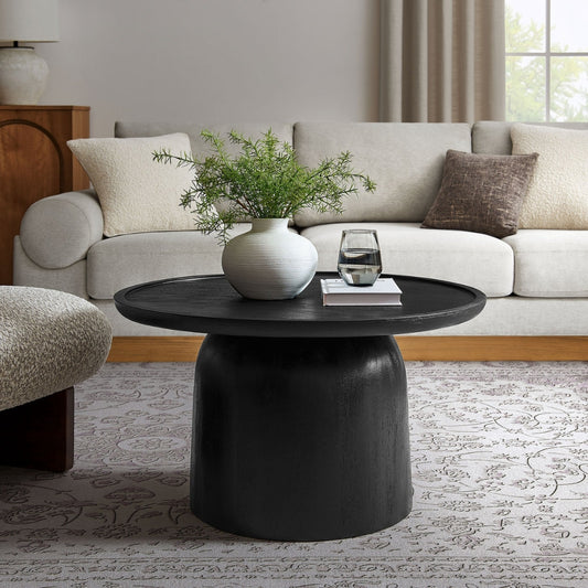 Tatvaacasa Round Wood Coffee Table in Black