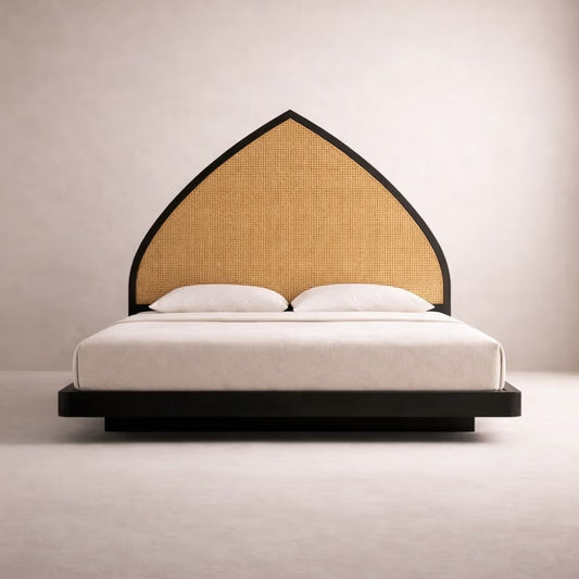 Mango Wood & Hand-Woven Cane Bed
