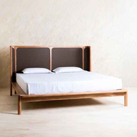 Tatvaacasa Solid Wood Bed with Headboard Panel & Matching Bedside Table