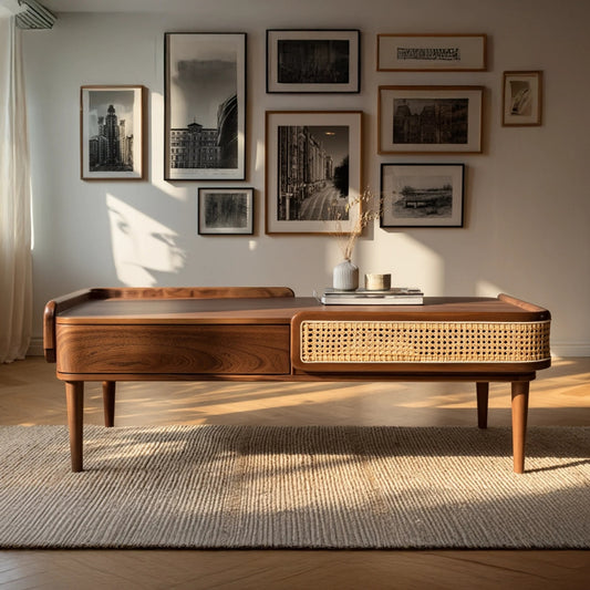 Modern Cane Coffee Table for Living Room