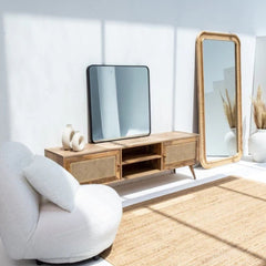 Rattan 2 Doors TV Console (Solid Wood & Cane )