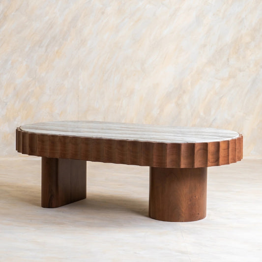 Tatvaacasa Wooden Modern Marble Top Coffee Table