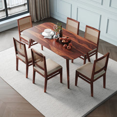 6-Seater Solid Wood Dining Table Set with Chair
