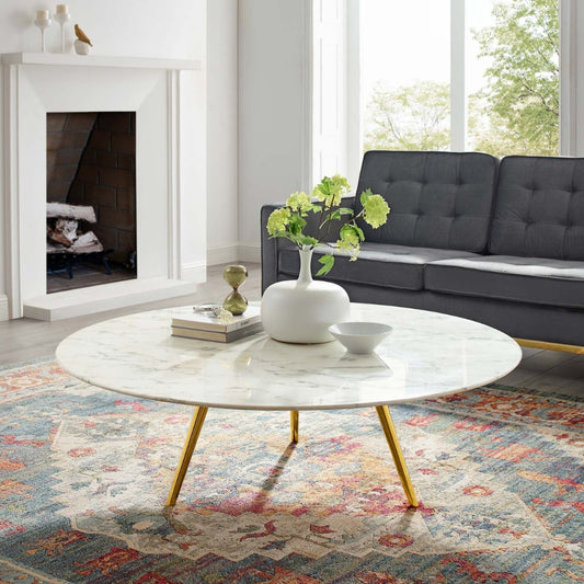 Tatvaacasa 48" Round Faux Marble Coffee Table
