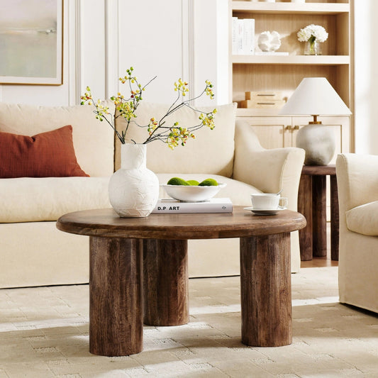 Tatvaacasa Round Mango Wood Coffee Table in Black
