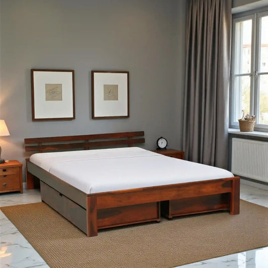 Solid Wood King Size Bed With Storage Drawers