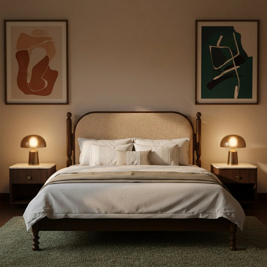 Tatvaacasa Wooden Bed with Upholstered Headboard