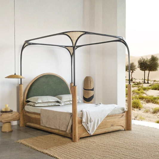Tatvaacasa Queen Size Poster Bed with Cane Detailing