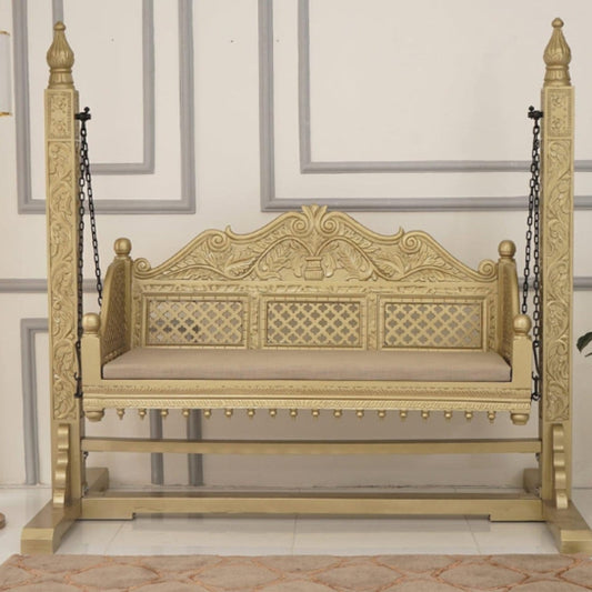 Hand Carved Wooden 2 Seater Swing