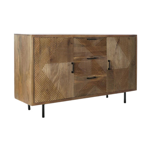 Natural Wood TV Cabinet with Metal Legs
