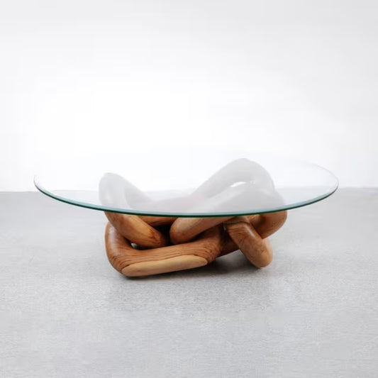 Tatvaacasa Glass Coffee Table – Handcrafted Organic Modern Centerpiece