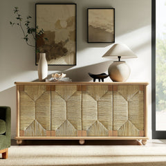Tatvaacasa 71 Inch Oak Wood Seagrass Sideboard in Oak