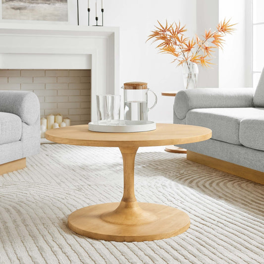 Tatvaacasa Round Wood Coffee Table in Oak