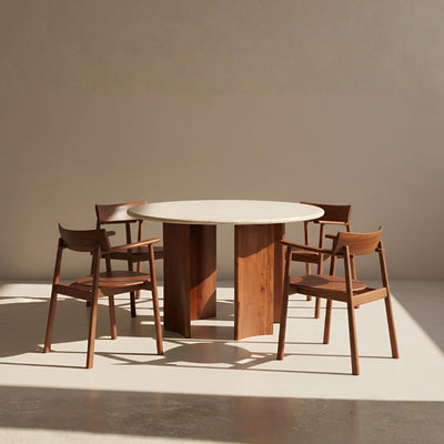 Tatvaacasa Modern Round Solid Wood Dining Table Set with Marble Top