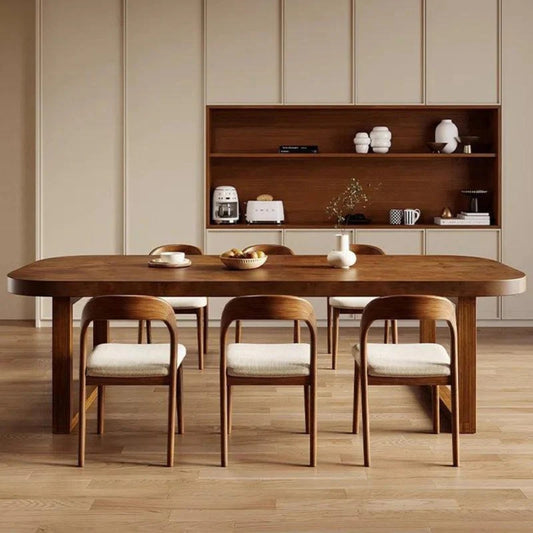 Tatvaacasa Modern Solid Wood Dining Table with Rounded Edge Design