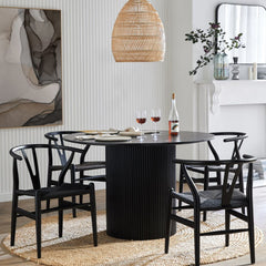 Black Mango Wood Round Dining Table Dining Table for Living Room