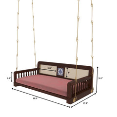 Wooden Swing with Cane Backrest and Cushioned Seating
