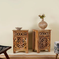 Hand Carved Mango Wood Bedside