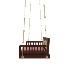Wooden Swing with Cane Backrest and Cushioned Seating
