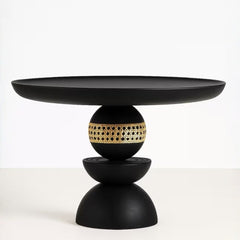 Modern Black Pedestal Dining Table with Cane Detail