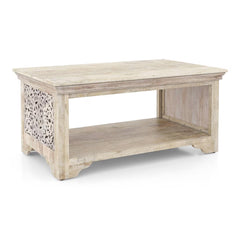 Solid Wood Coffee Table In Rustic White Finish