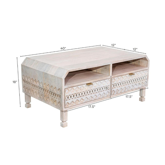 Wooden Centre Coffee Table with 4 Channeled Drawers