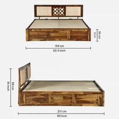Sheesham Wood Queen Size Bed With Hydraulic Storage