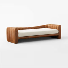 Tatvaacasa Brown Leather and Beige Performance Fabric Daybed