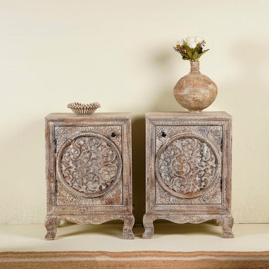Hand-Carved Mango Wood Bedside Tables