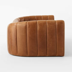 Tatvaacasa Brown Leather and Beige Performance Fabric Daybed