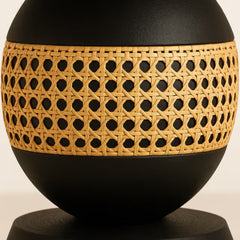 Modern Black Pedestal Dining Table with Cane Detail