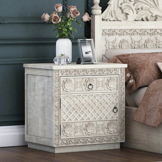 Hand Carved Bed Side Table