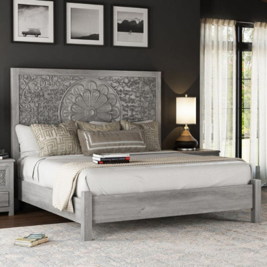 Hand Carved Wooden Headboard Bed