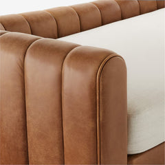 Tatvaacasa Brown Leather and Beige Performance Fabric Daybed