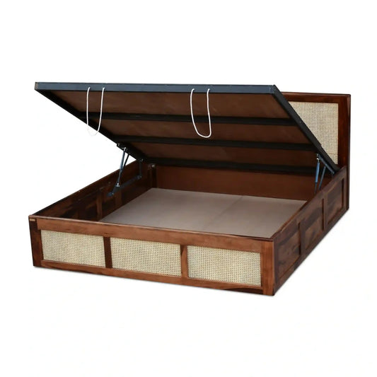 Rattan Solid Wood Cane Bed With Hydraulic Storage