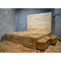 Hand Carved Design Dual Tone Storage Bed