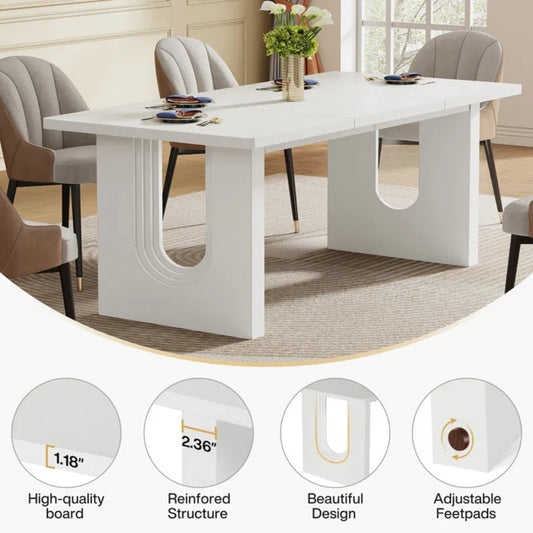 Modern Solid Sheesham Wood White Dining Table for Dining Room