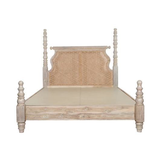 White Distressed Teak Wood Bed