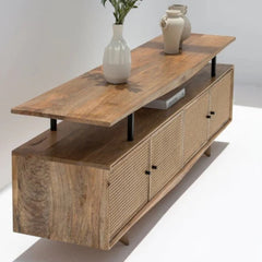 Tatvaacasa Cane Front Solid Wood TV Unit with Storage