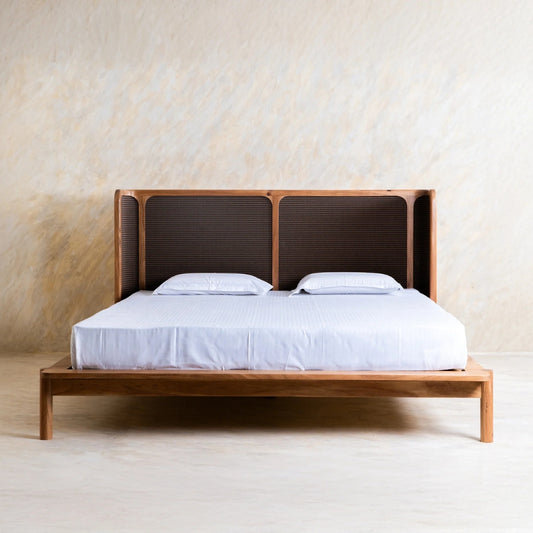 Tatvaacasa Solid Wood Bed with Headboard Panel & Matching Bedside Table