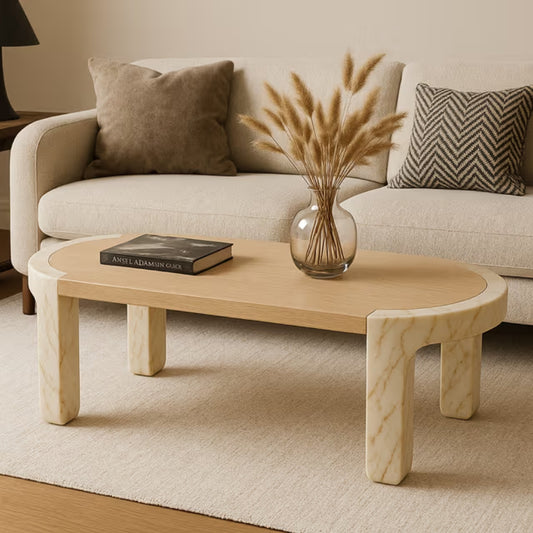 Tatvaacasa Marble Wood Coffee Table