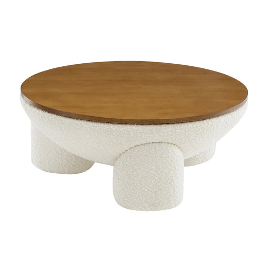 Tatvaacasa Round Upholstered Storage Coffee Table in Natural Ivory