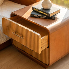 Tatvaacasa Solid Mango Wood Bedside Table with Fluted Drawers