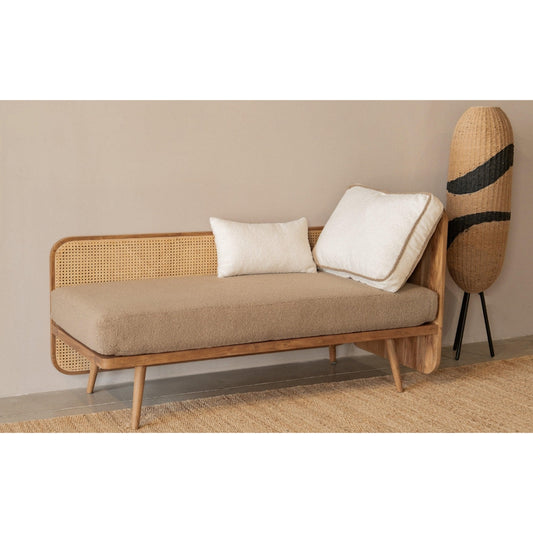 Modern Solid Wood Daybed with Cane Panel Back | Upholstered Lounge Bed