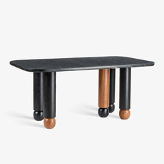 Tatvaacasa Contemporary Marble Top Dining Table with Solid Wood Cylindrical Legs