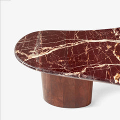 Noto Wooden Coffee Table with Brown Marble Top for Living Room