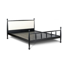 Solid Wood Bed with Upholstered Headboard | Modern Wooden Bed Frame for Bedroom